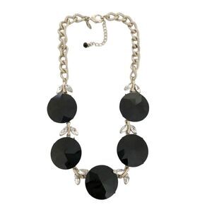 White House Black Market Jet Black Faceted Circle Statement Necklace